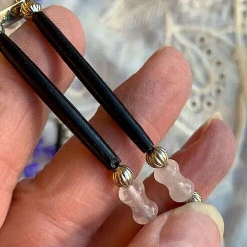 Vintage Genuine Rose Quartz Gemstone & Hair Pipe Choker Necklace - Picture 9 of 12